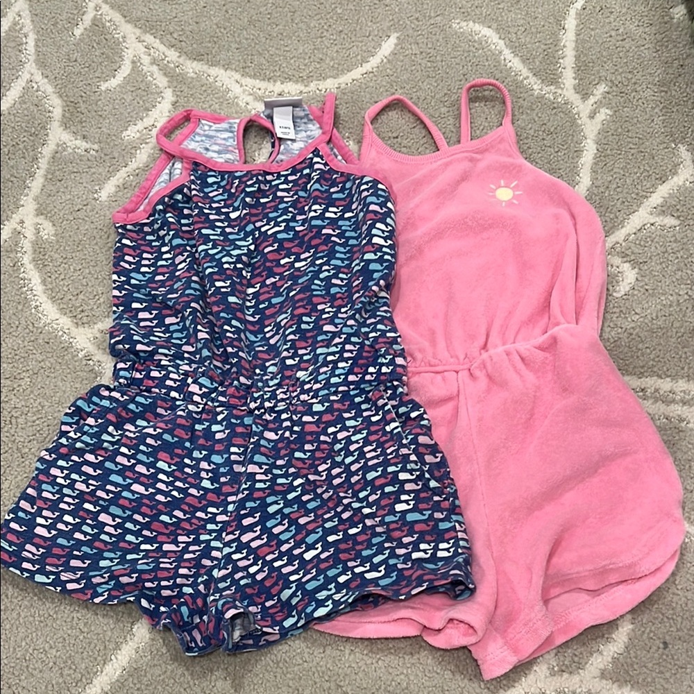 Vineyard vines for target Pink and Blue whale Kids Romper Set and gap terry romp